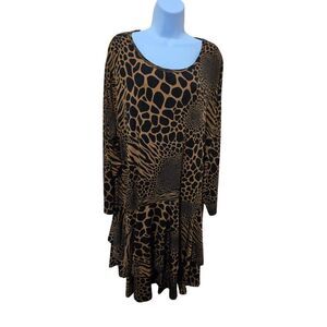 Animal Print Dress 3X Long Sleeve Brown & Black mob wife  grannycore office wear